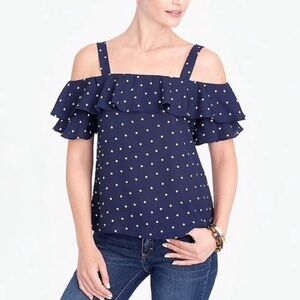 ✅ J. CREW ✅ OFF THE SHOULDER POLKA DOT BLOUSE ✅ SIZE 8 ✅ WHITE & BLUE
